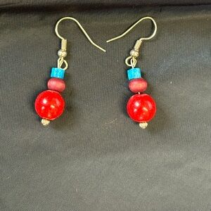 Elegant Red and Blue Beaded Earrings